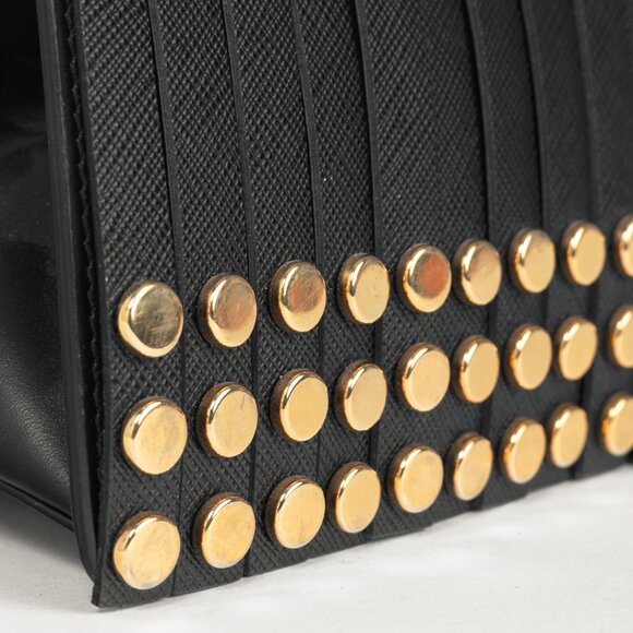 Prada Nero Saffiano Leather Studded Fringe Frame Shoulder Bag - Picture 10 of 14